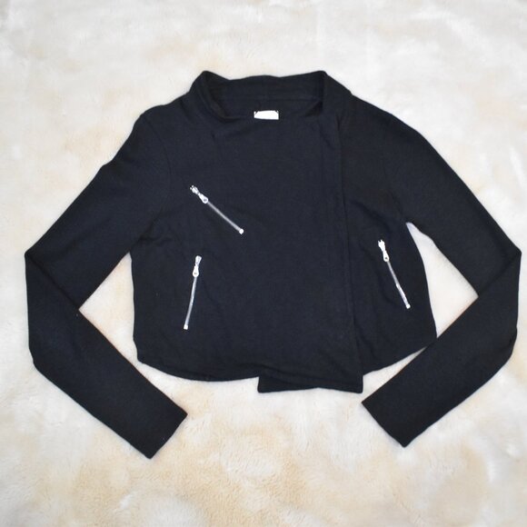 Hi Line Black Cotton Moto Biker Jacket Size Large Asymmetrical Zip - Picture 13 of 16